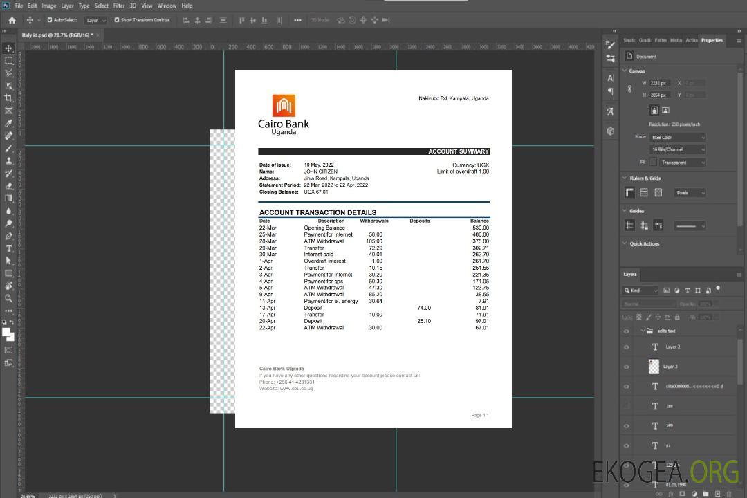 Relevé bancaire de l'Ouganda au Caire template
